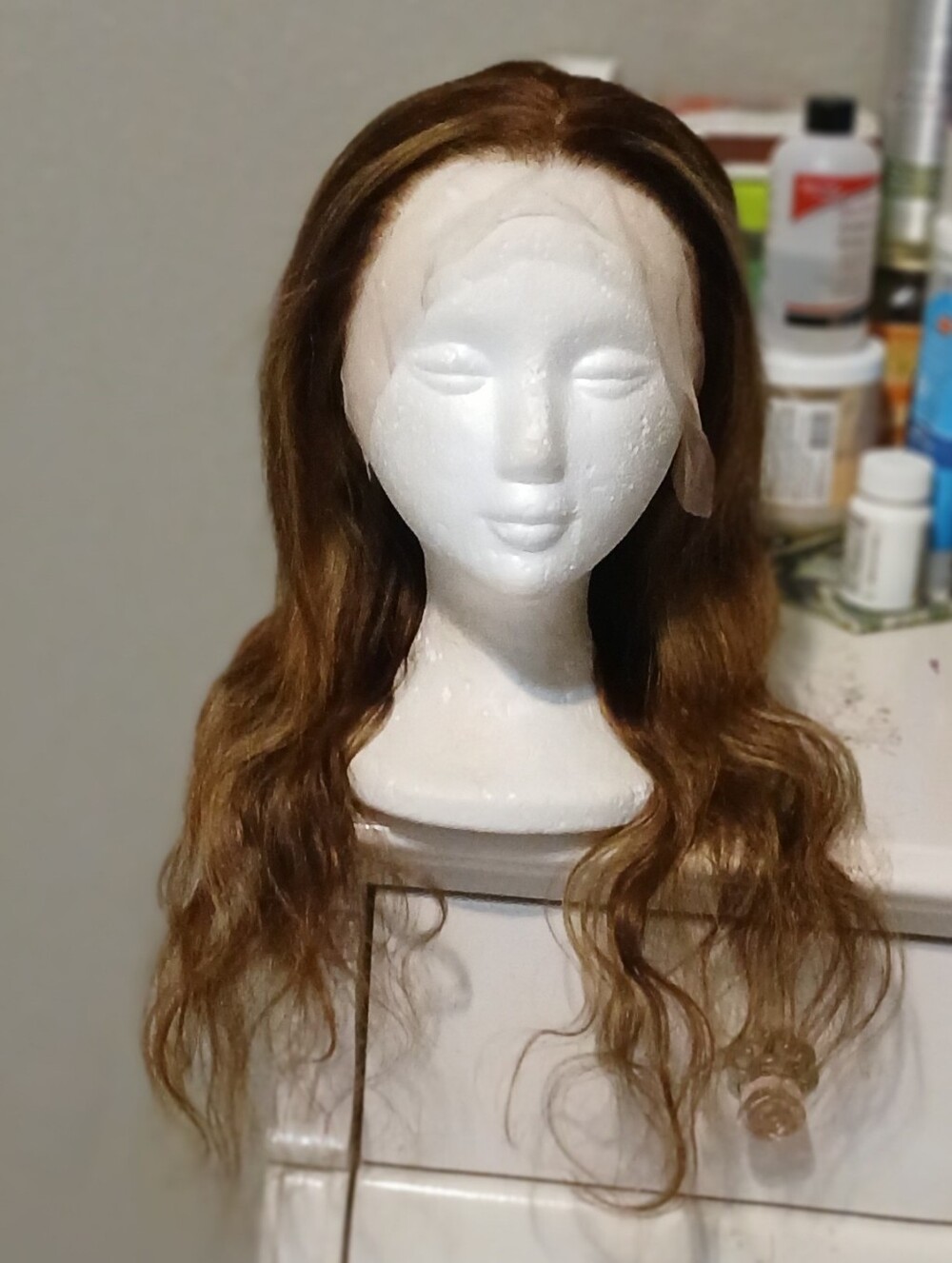 16 Inch Free Part Brown Human Hair W/Honey Blonde Highlights